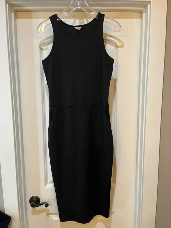 Classic Black Sleeveless Midi Sheath Dress - Picture 1 of 6